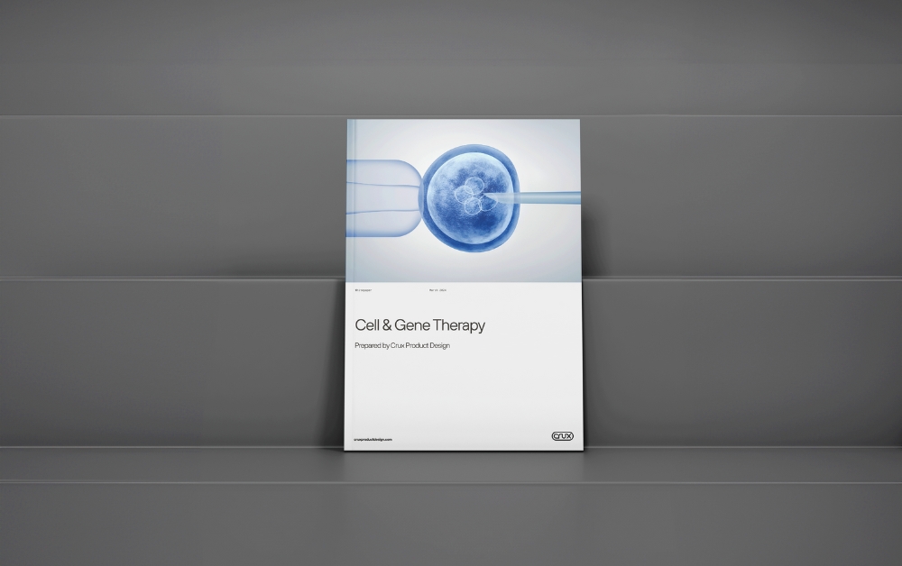 Image: A book standing up on a grey background titled 'Cell & Gene Therapy' containing a whitepaper on the subject